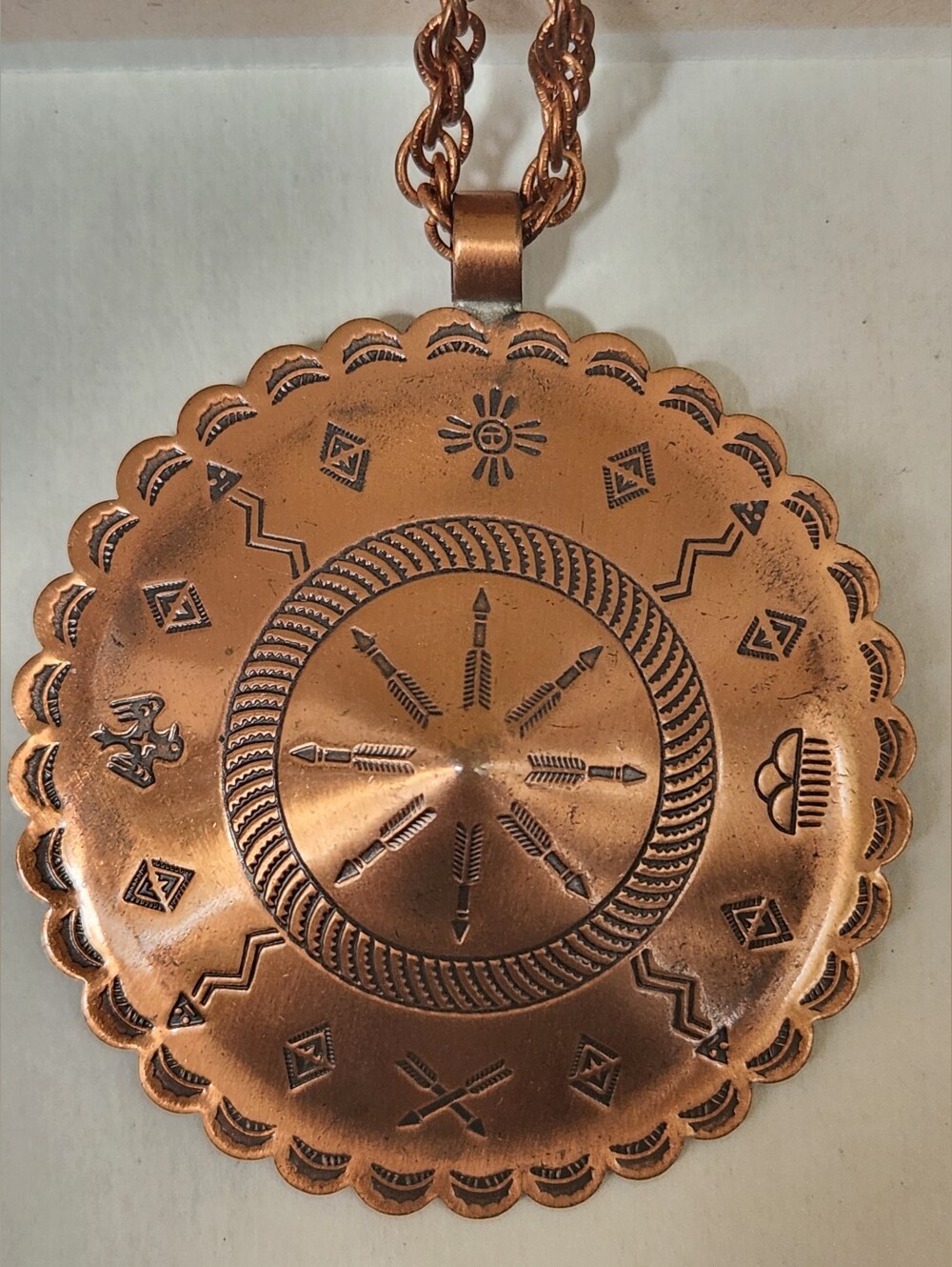 Vintage Bell Trading Post Style Copper 2" Medallion Shield Necklace Southwestern - Picture 3 of 16